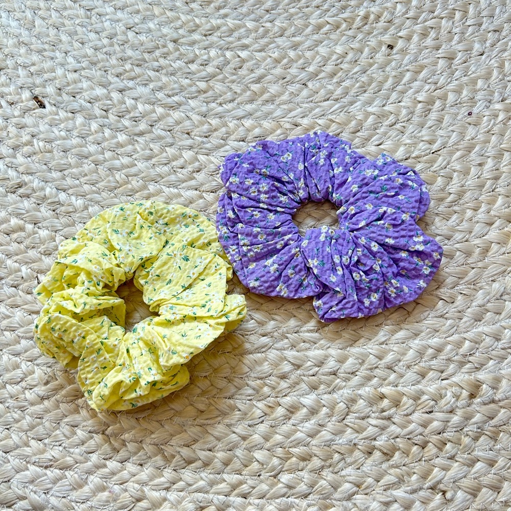 Little poppy co oversized hair srunchie bow set purple yellow honeysuckle floral
